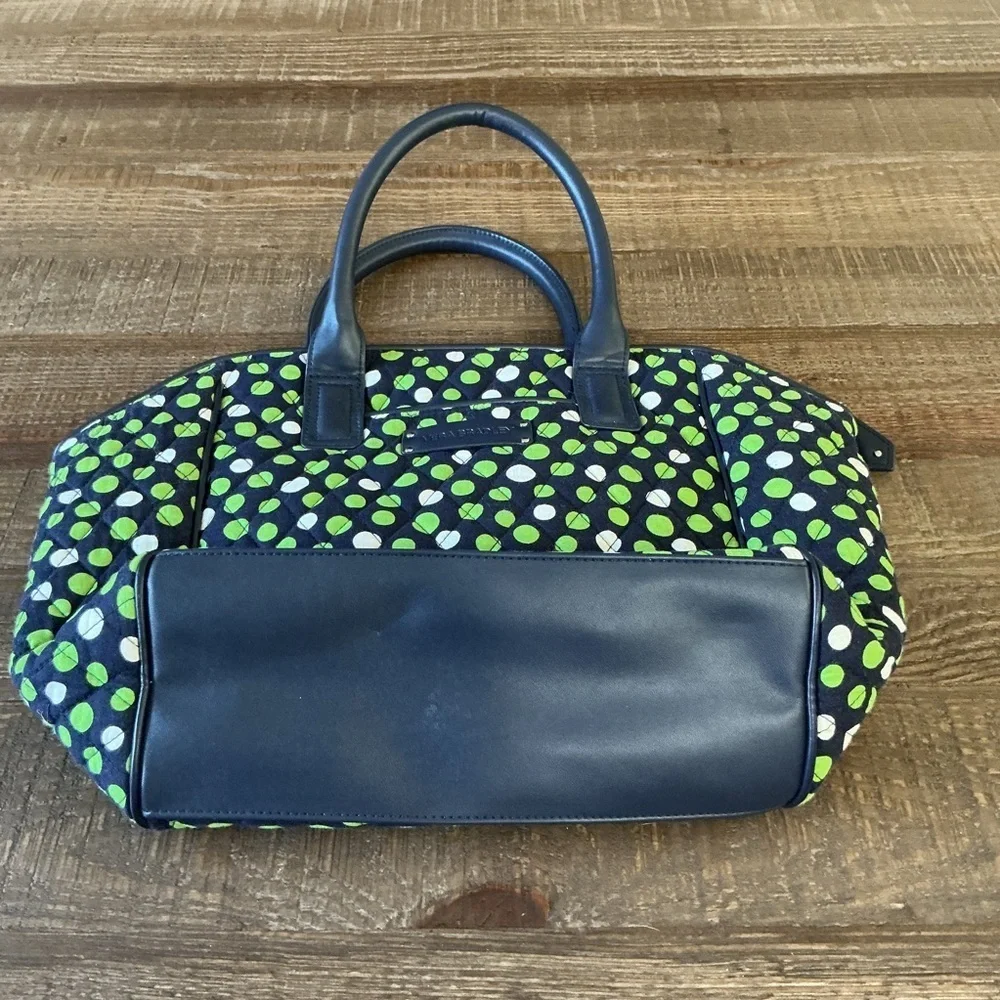Vera Bradley Large Quilted Tote Bag Navy Green Dot Print